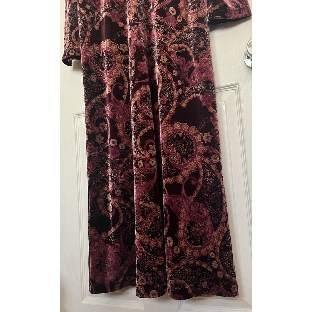 Vtg Studio Ease Velvet Paisley Boho Maxi Dress Stretch Red Women's 16 Whimsigoth - Picture 4 of 8